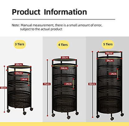 3 Layer Metal Wire Mesh Fruit & Vegetable Storage Rotating Trolley - AABA MALL
