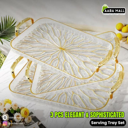 Set of 3 Golden Branch Design Food Service Trays – PET Snack & Fruit Serving Trays