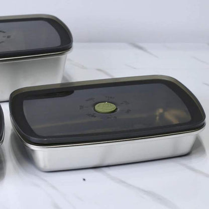 3‑Piece Stainless Steel 304 Airtight Food Storage Boxes | Durable Kitchen Containers Set (1000ML, 1200ML, 1600ML)