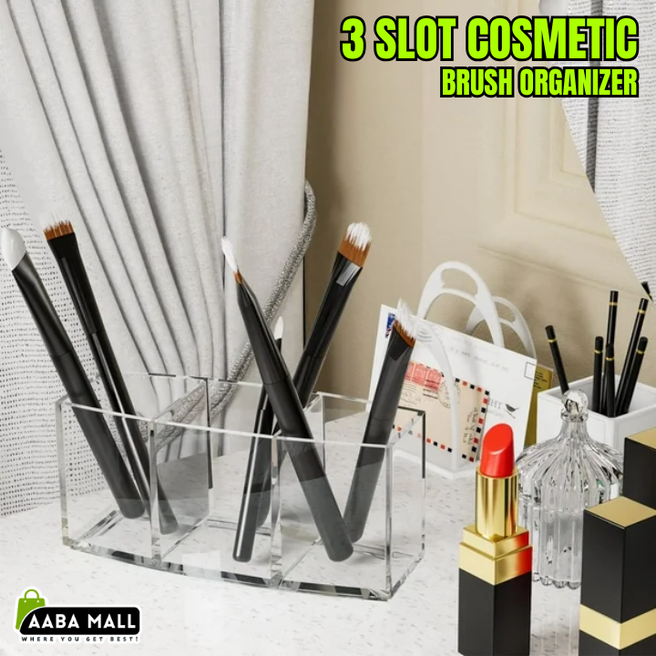 Acrylic 3-slot makeup brush holder for vanity organization