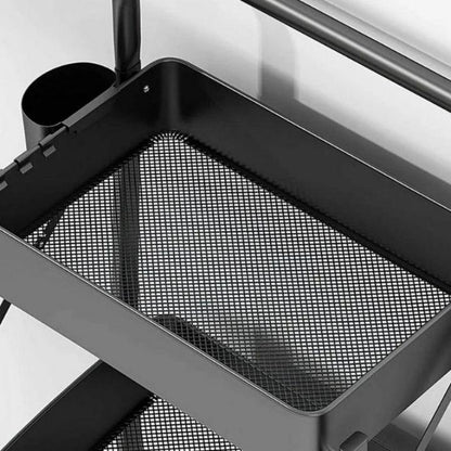 3‑Tier Folding Metal Utility Cart with Wheels | Portable Kitchen & Bathroom Storage Rack | Black Rolling Organizer
