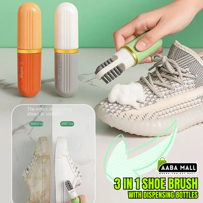 3-in-1 Shoe Cleaning Brush with Soap Dispensing Bottle | Soft Bristled Shoe & Clothes Cleaning Tool for Home