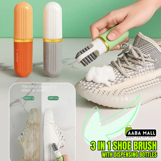 3-in-1 Shoe Cleaning Brush with Soap Dispensing Bottle | Soft Bristled Shoe & Clothes Cleaning Tool for Home