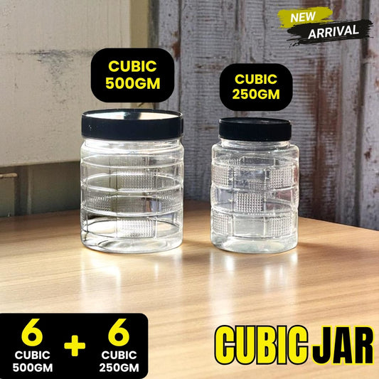 CUBIC Design Airtight Kitchen Storage Jar Set – 6 Jars (500g) + 6 Jars (250g) | BPA-Free Transparent Containers for Groceries, Pulses, Spices & Snacks