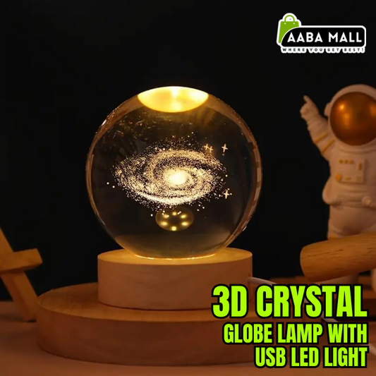 3d Crystal Globe lamp with USB LED Light | 3D Laser Engraved Planet Sphere Night Lamp | Astronomy Gift for Space Lovers, Home & Office Décor