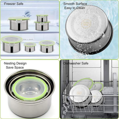 3pcs Stainless Steel Food Storage Container Set (12, 14 & 16CM) | Airtight Round Meal Prep Bowls with Covers | Kitchen Fresh‑Keeping Containers for Oven & Freezer