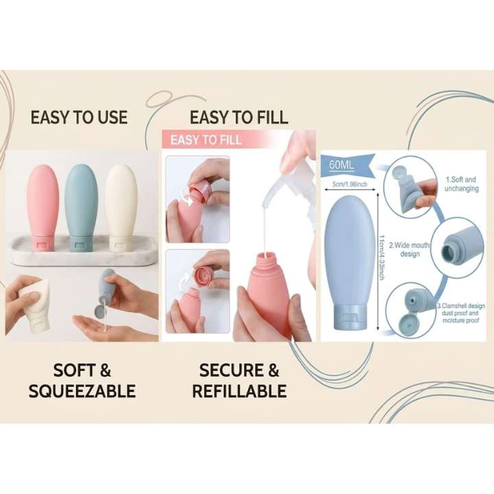 3pcs Travel Bottles Set – Portable Liquid Storage Containers for Toiletries, Shampoo, Lotion & Cosmetics