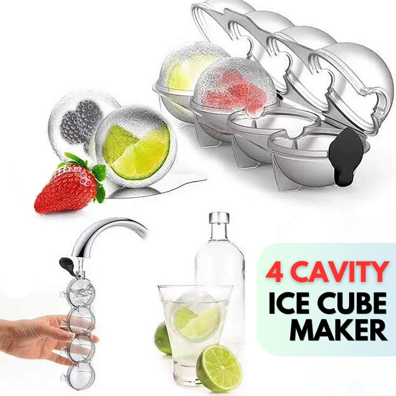 4 Cavity Ice Cube Maker Form For Ice Flexible Silicone DIY Round Ice Ball Ice Grid For Bar Kitchen Tool Party - AABA MALL