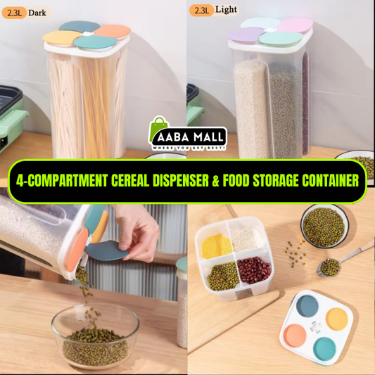 cereal dispenser, rice dispenser, food storage container, grain dispenser, kitchen organizer, airtight container, multi compartment box, pantry storage, cereal keeper, space saving container

