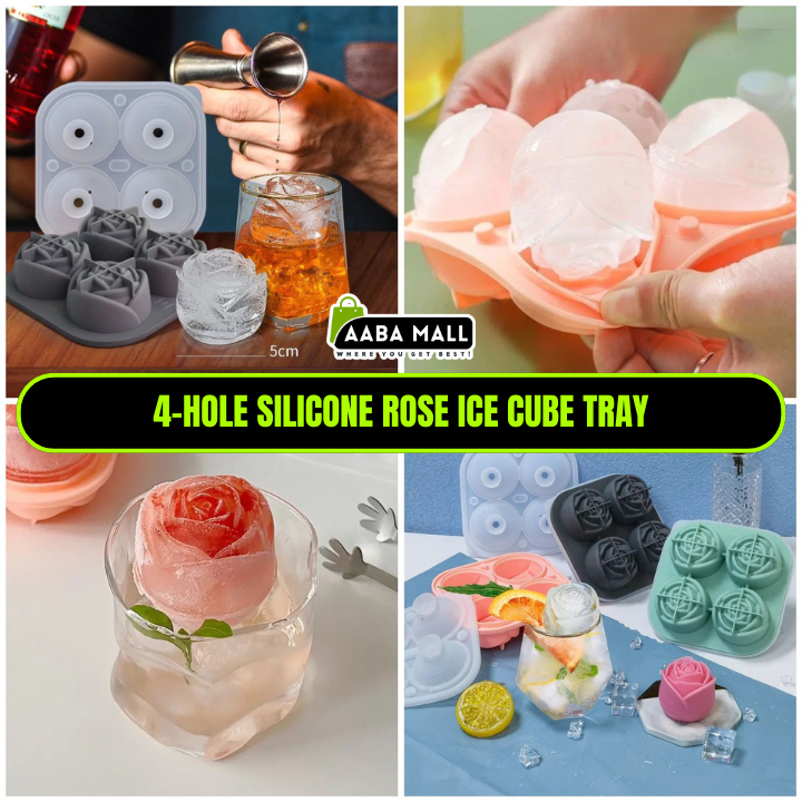 silicone rose ice cube tray with 4 cavities for decorative ice