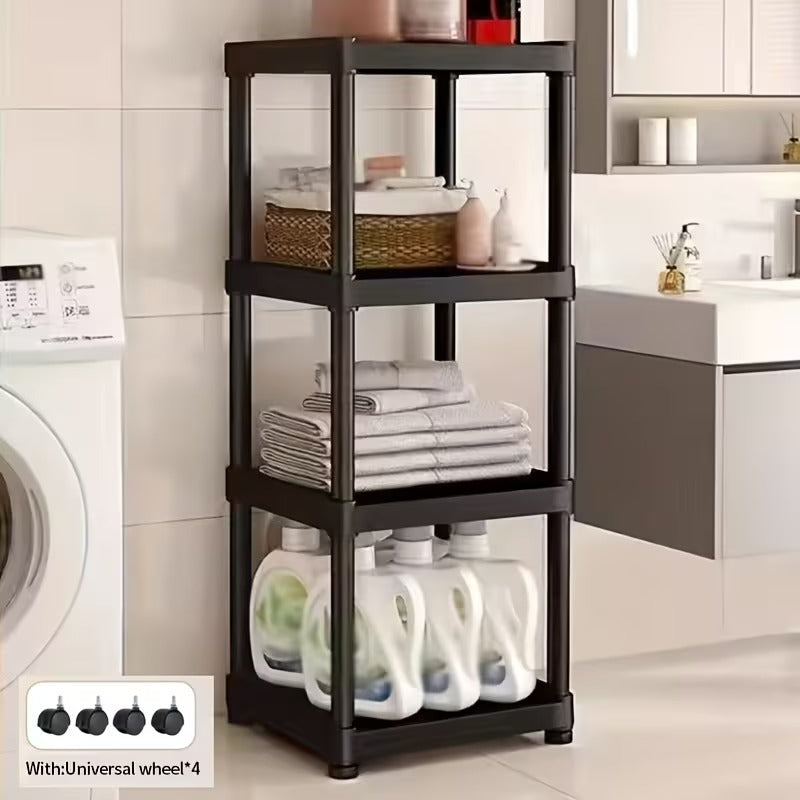 4-Layer Kitchen Plastic Storage Rack with Wheels Multi-Layer Microwave & Toaster Shelving Unit
