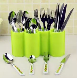 4-Section Utensil Holder Plastic Storage Box for Cutlery Chopstick Toothbrush Holder Stand Drainer and Stationary Container Cosmetic Organizer - AABA MALL
