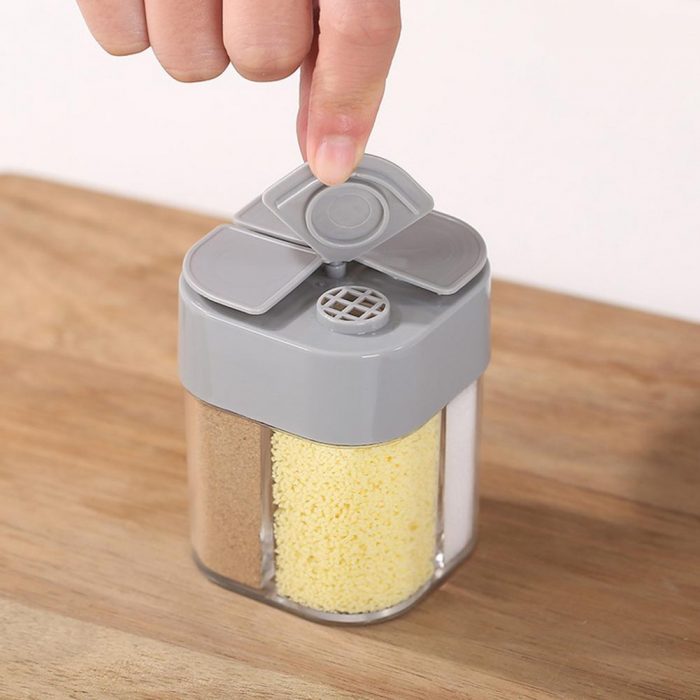4-in-1 spice dispenser with 4 compartments for salt pepper and seasonings
