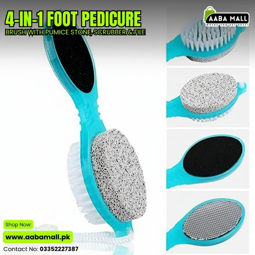 4-in-1 foot pedicure brush with pumice stone and scrubber