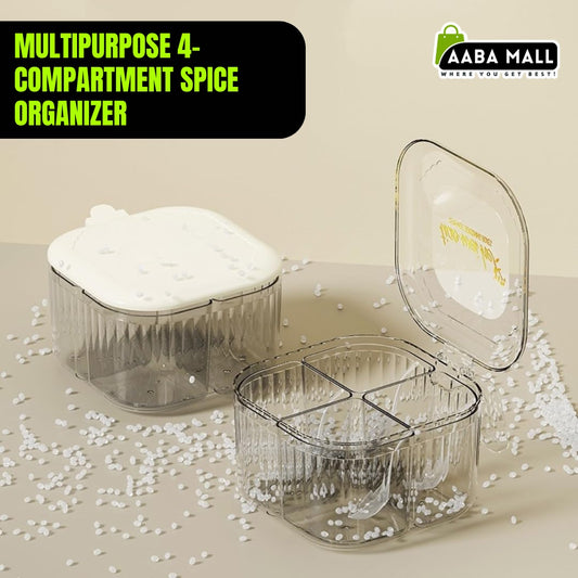 4 Grid Spice Container Square Box Spice Jar Seasoning Box for Kitchen - AABA MALL