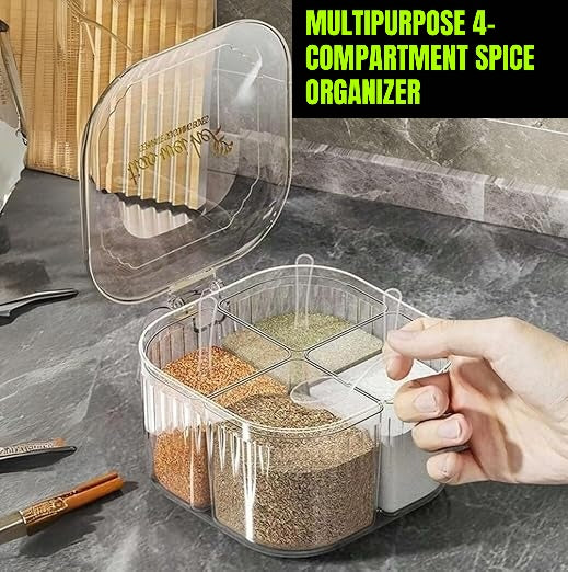 4 Grid Spice Container Square Box Spice Jar Seasoning Box for Kitchen - AABA MALL