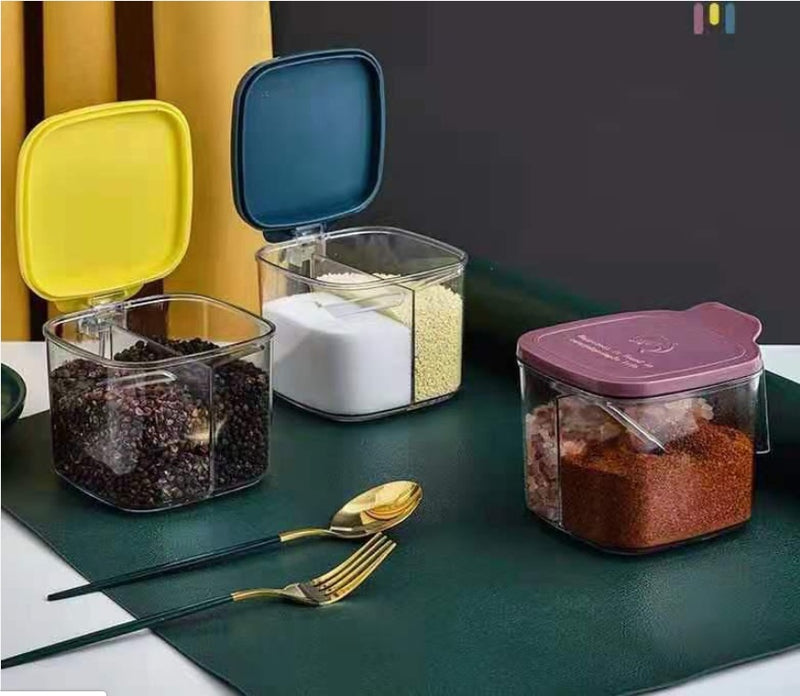 4 Grid Spice Container Square Box Spice Jar Seasoning Box for Kitchen - AABA MALL