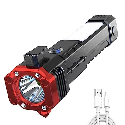 Multifunctional Rechargeable LED Flashlight | Long-Range Torch with Power Bank, Hammer, Magnetic Base, Window Breaker & Seatbelt Cutter
