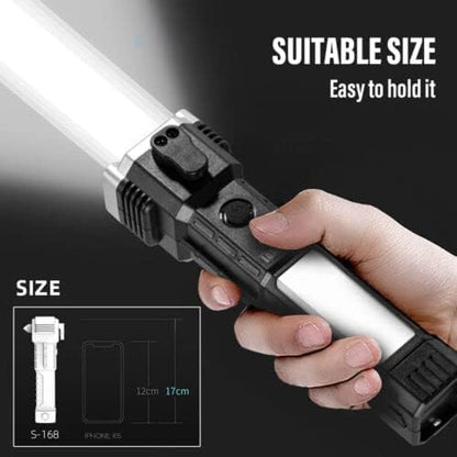 Multifunctional Rechargeable LED Flashlight | Long-Range Torch with Power Bank, Hammer, Magnetic Base, Window Breaker & Seatbelt Cutter