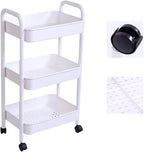 3-Tier Kitchen Organizer - Plastic Rolling Utility Cart with Handle (White) - AABA MALL