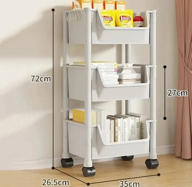 3-Tier Rolling Storage Cart with Wheels | Multi-Layer Plastic Trolley | Small Moveable Shelf Organizer for Home, Kitchen, Bathroom & Office