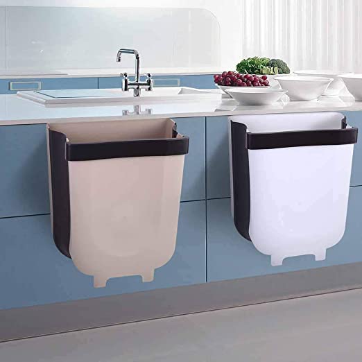 Hanging Foldable DustBin Trash Bin for Kitchen ? Cabinet Door Mounted Garbage Can ? Space-Saving Folding Waste Bin for Cupboard, Drawer & Counter Use - AABA MALL