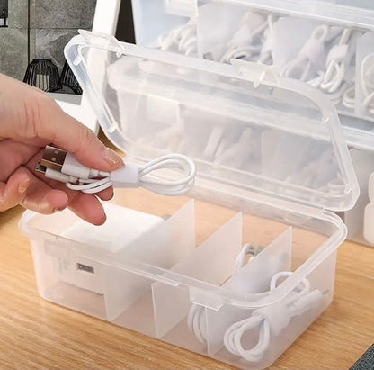 Transparent 4-Compartment Storage Box Accessories Organizer Box Clear Storage Case - AABA MALL