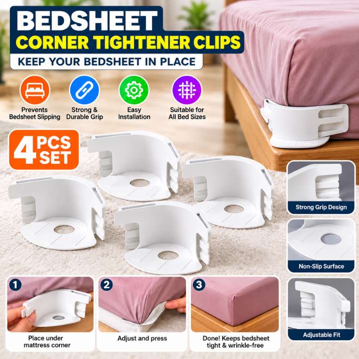 4 PCs adjustable bedsheet corner tightener clips with elastic mattress straps for wrinkle-free bed sheet holding