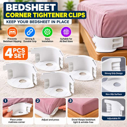 4 PCs adjustable bedsheet corner tightener clips with elastic mattress straps for wrinkle-free bed sheet holding