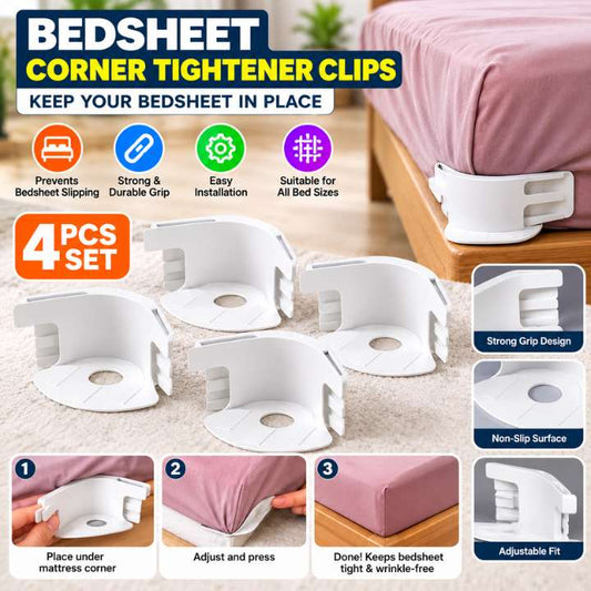 4 PCs adjustable bedsheet corner tightener clips with elastic mattress straps for wrinkle-free bed sheet holding