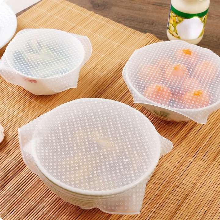 4 Pieces Reusable Extendable Silicone Lids | Safe & Healthy Food Storage Covers | Flexible Silicone Lids for Bowls, Cups, Beakers (9.5 cm – 19 cm)