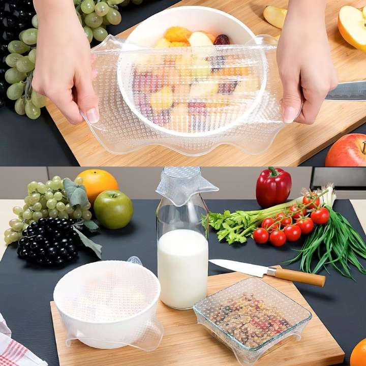4 Pieces Reusable Extendable Silicone Lids | Safe & Healthy Food Storage Covers | Flexible Silicone Lids for Bowls, Cups, Beakers (9.5 cm – 19 cm)