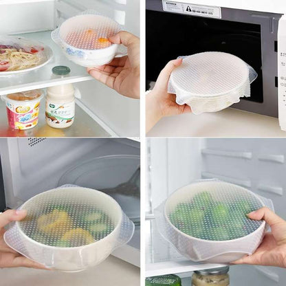 4 Pieces Reusable Extendable Silicone Lids | Safe & Healthy Food Storage Covers | Flexible Silicone Lids for Bowls, Cups, Beakers (9.5 cm – 19 cm)