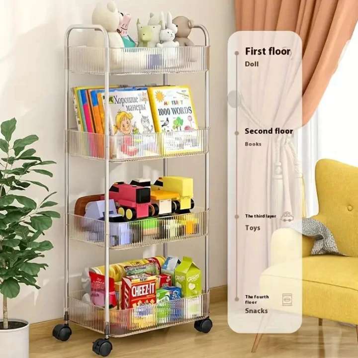3 Layer / 4 Layer Multifunction Storage Acrylic Trolley Rolling Utility Cart – Slim Sliding Organizer Rack for Bathroom, Kitchen & Living Room