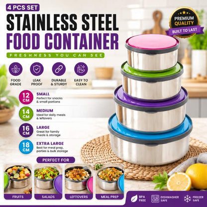 4 Pcs & 3 Pcs Stainless Steel Bowl Set | Lunch Box Tiffin, Food Storage & Mixing Bowls – Stackable & Easy to Clean