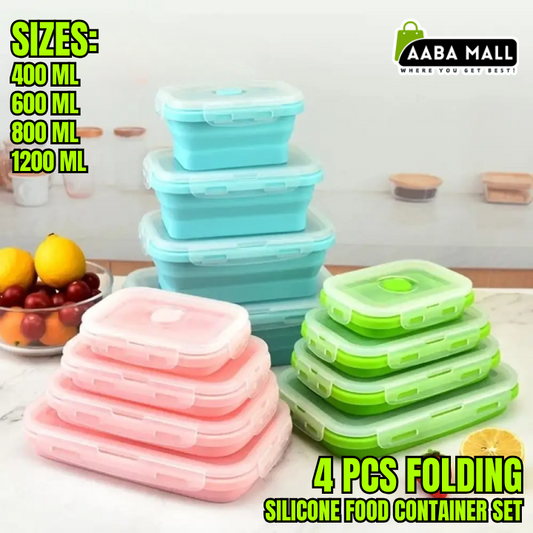 4 Pcs Folding Silicone Food Container Set – Collapsible Lunch Boxes, BPA-Free Reusable Storage Containers with Lids