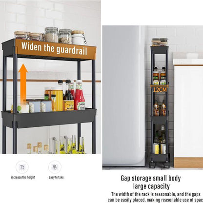 4 Tier Kitchen Bathroom Storage Rolling Plastic Trolley – Slim Utility Shelf Cart with Wheels, Corner Organizer Rack