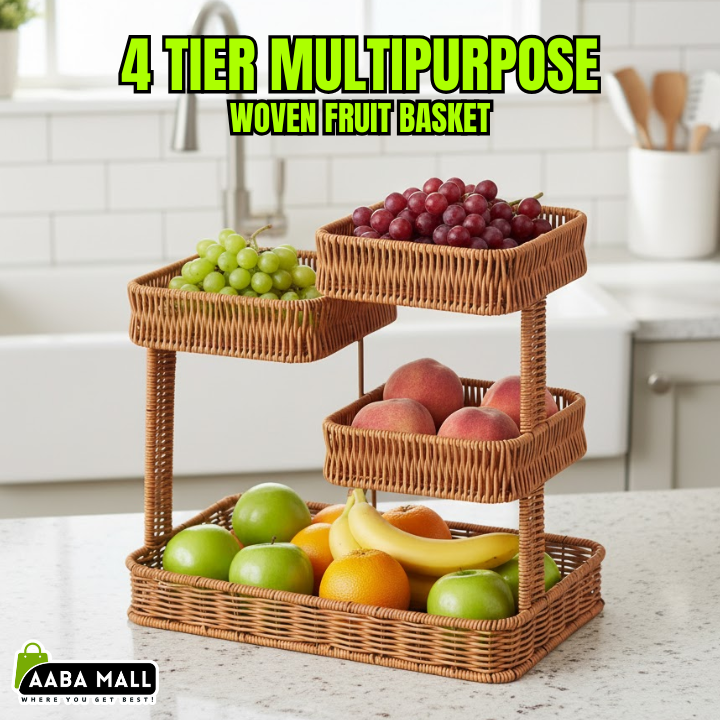 4 Tier Multipurpose Woven Fruit Basket for Kitchen, Living Room, Bedroom & Office