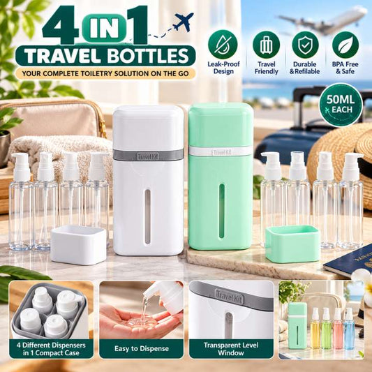 4 Pack 50ml refillable travel bottles set leak-proof toiletry containers for shampoo conditioner lotion cream travel accessories