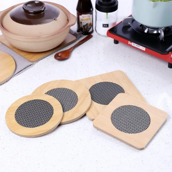 wooden table mat, heat resistant pad, kitchen coaster, pot holder, wooden coaster, heatproof mat, dining mat, kitchenware accessories, non slip mat
