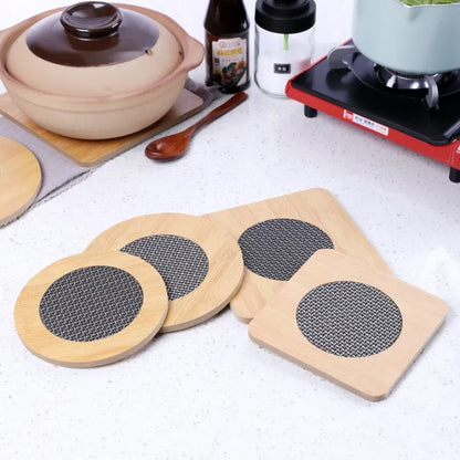 wooden table mat, heat resistant pad, kitchen coaster, pot holder, wooden coaster, heatproof mat, dining mat, kitchenware accessories, non slip mat