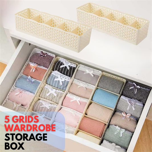 5 Grids Wardrobe Storage Box Women Men Socks Cosmetic Underwear Plastic Storage Basket