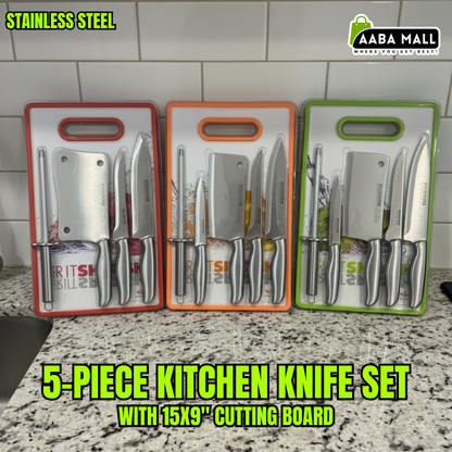 5-piece kitchen knife set with cutting board
