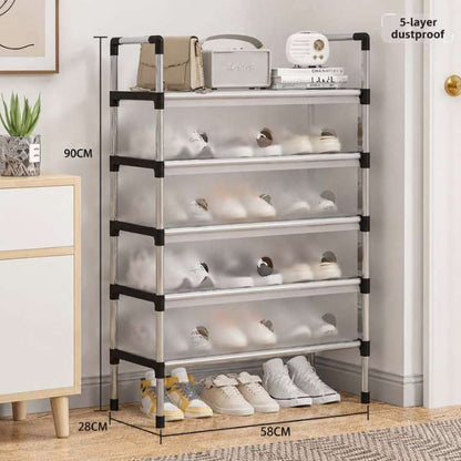 5-Tier metal shoe rack organizer with vertical space-saving shoe storage shelves for entryway, bedroom, closet, and home organization