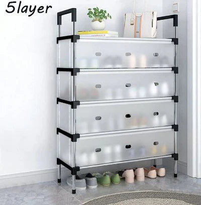 5-tier metal shoe rack with compact space-saving design for organized footwear storage