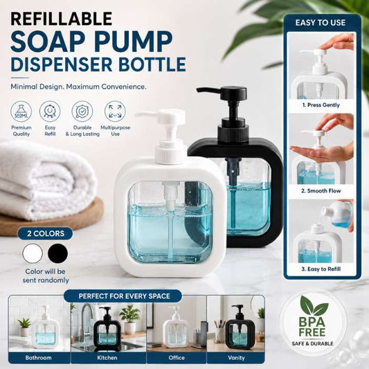 Refillable Soap Pump Dispenser Bottle – Hand Wash, Shampoo, Liquid Gel Dispenser for Bathroom & Kitchen (Random Colors)