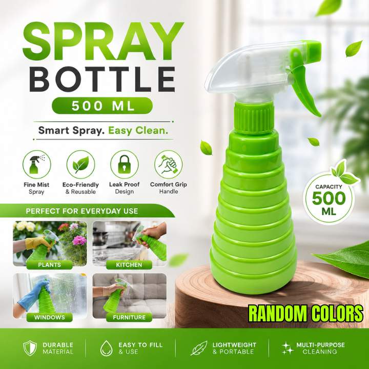 500ml Plastic Spray Bottle – Plant Mister, Garden Sprayer, Household Watering Can Green (Random Colors)