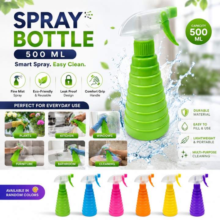 500ml Plastic Spray Bottle – Plant Mister, Garden Sprayer, Household Watering Can Green (Random Colors)