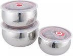 3 Pc Bowl Set Stainless Steel Box Bowls WITH Lids Mixing Bowl Stackable Easy Cleaning - AABA MALL