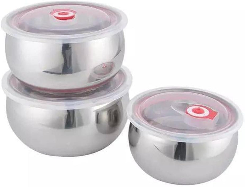 3 Pc Bowl Set Stainless Steel Box Bowls WITH Lids Mixing Bowl Stackable Easy Cleaning - AABA MALL